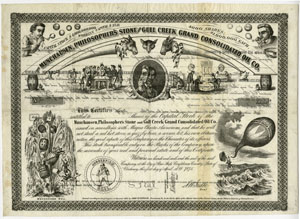 The Munchausen, Philosopher&rsquo;s Stone and Gull Creek Grand Consolidated Oil Co. Pittsburgh: John W. Pittock, 1865.